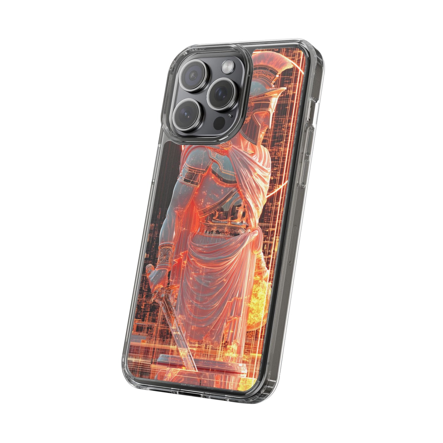 Mythical Ares Neon Warrior - Clear iPhone Case with Glowing Design