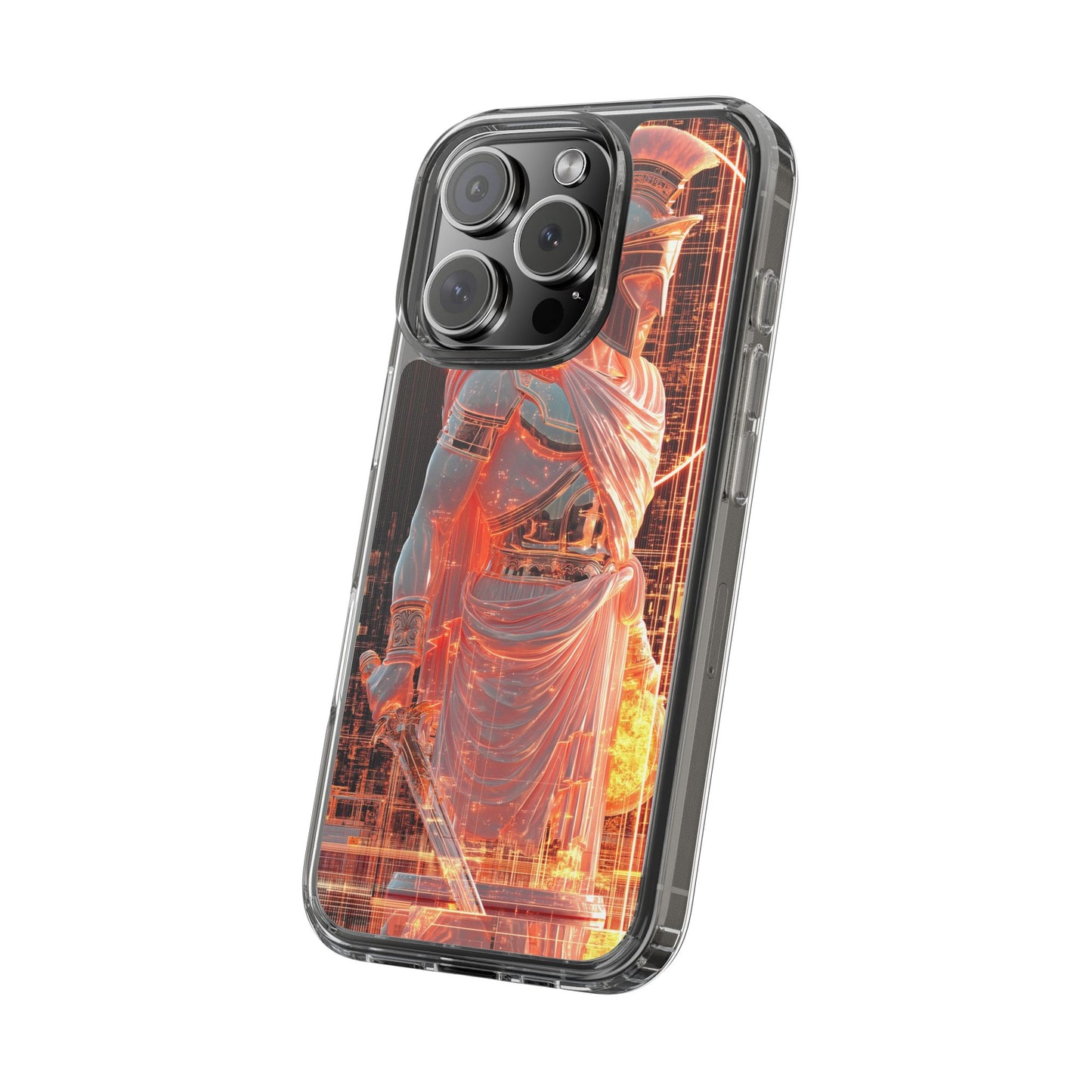 Mythical Ares Neon Warrior - Clear iPhone Case with Glowing Design