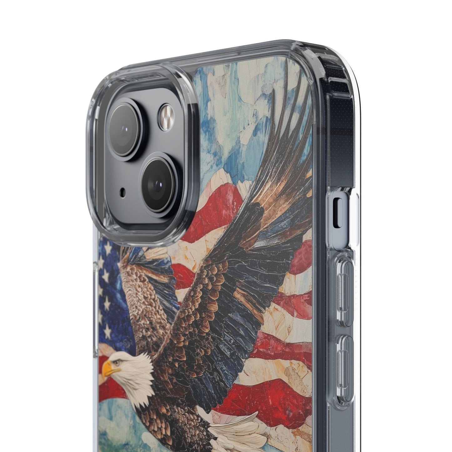 Patriotic Eagle Clear iPhone Case – American Flag Design, Fly High Stay Free for True Patriots