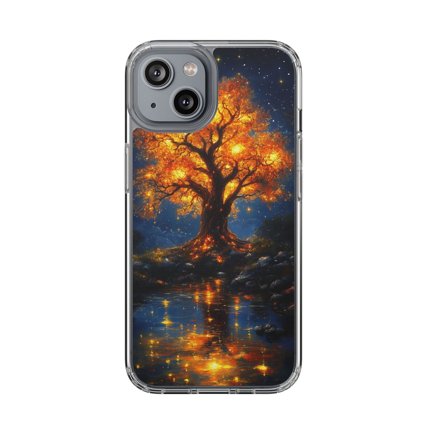 Nocturnal Illumination Tree Phone Case - Clear iPhone Cover with Glowing Autumn Design