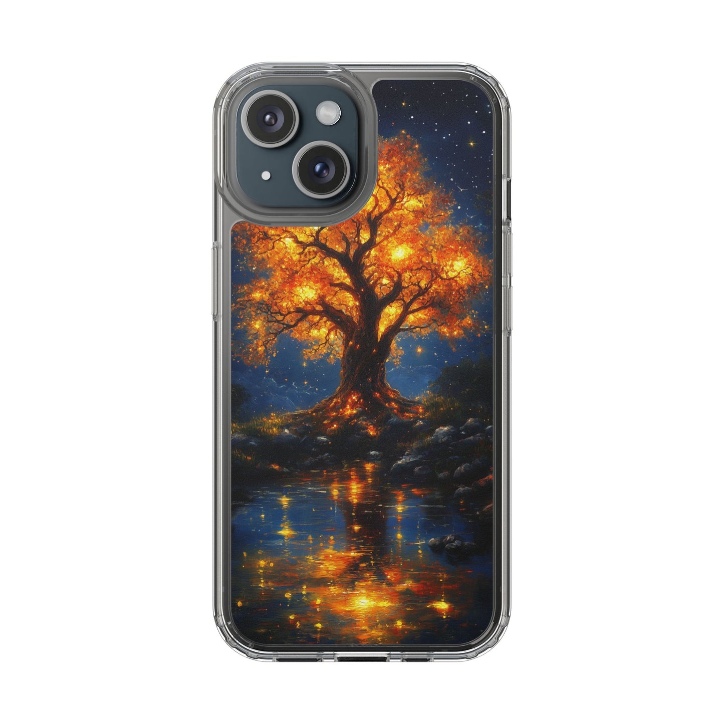 Nocturnal Illumination Tree Phone Case - Clear iPhone Cover with Glowing Autumn Design