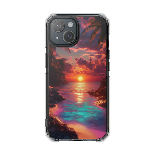 Iridescent Tropical Sunset Magnetic Clear Impact iPhone Case