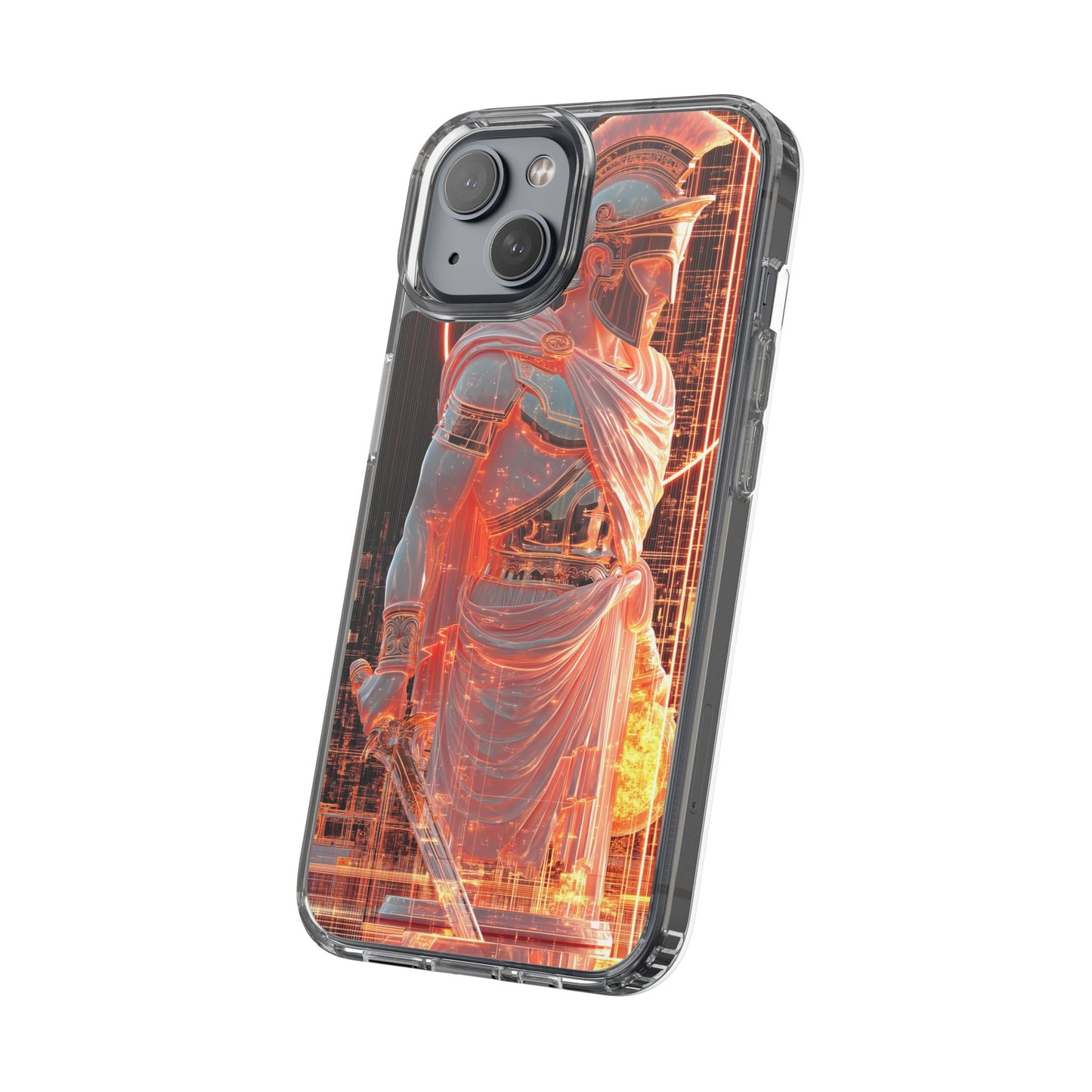 Mythical Ares Neon Warrior - Clear iPhone Case with Glowing Design
