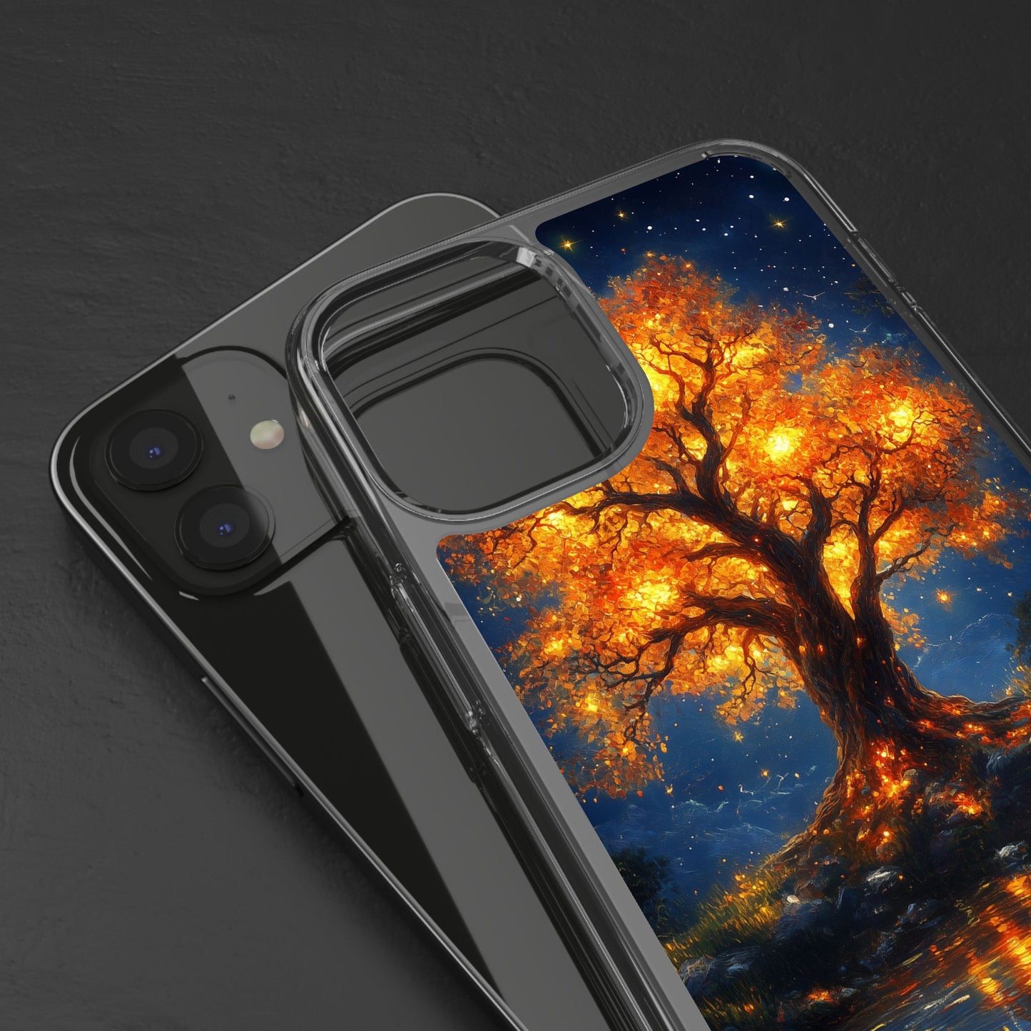 Nocturnal Illumination Tree Phone Case - Clear iPhone Cover with Glowing Autumn Design