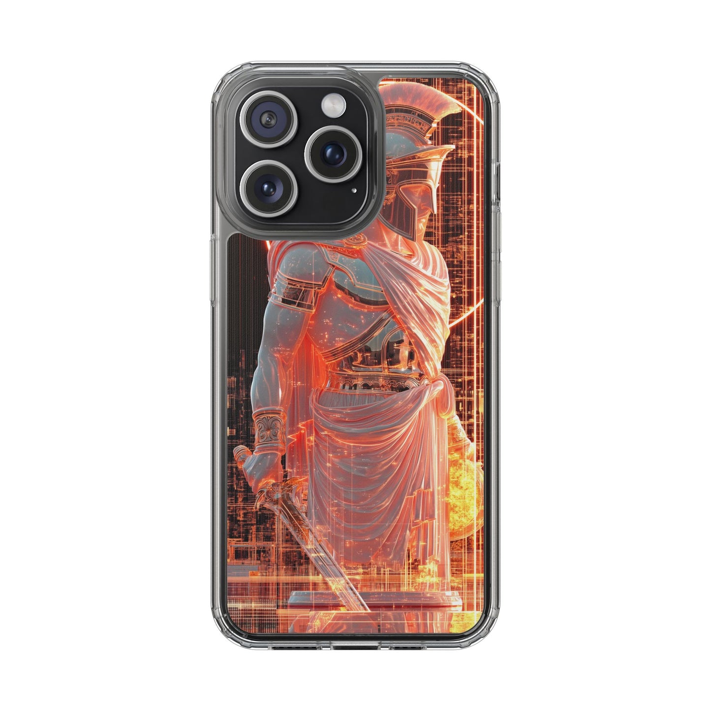 Mythical Ares Neon Warrior - Clear iPhone Case with Glowing Design