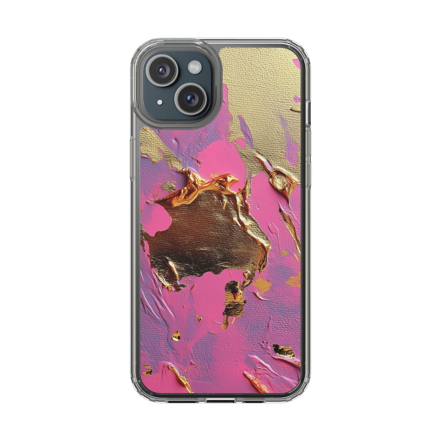 Artistic Clear iPhone Case - Gold and Pink Camo Abstract Design