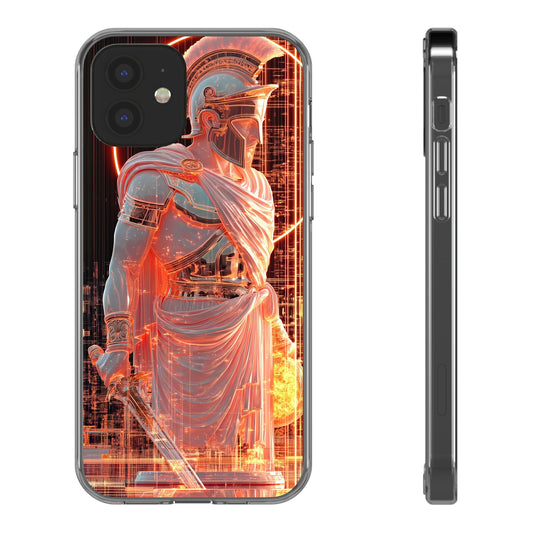 Mythical Ares Neon Warrior - Clear iPhone Case with Glowing Design
