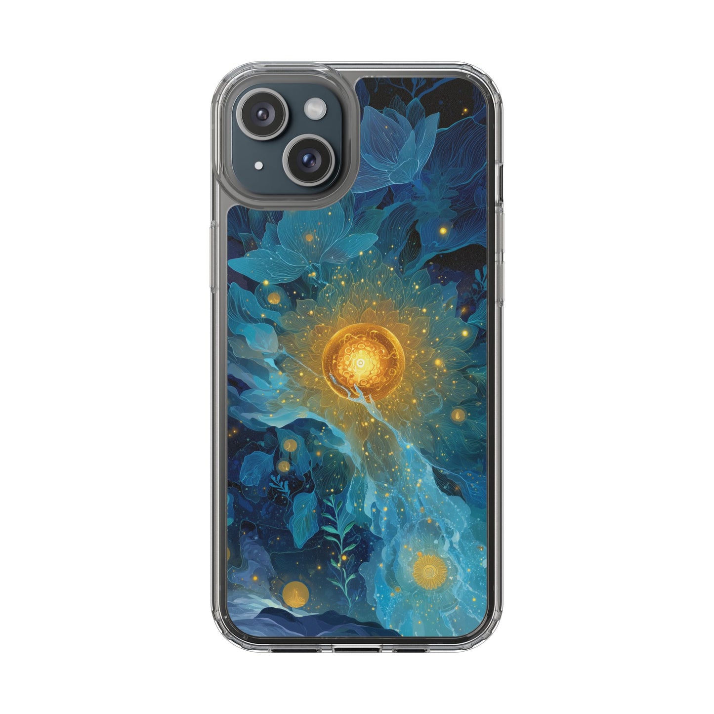 Celestial Nocturnal Bloom Clear Phone Case - Protective, Artistic Design for Nature Lovers