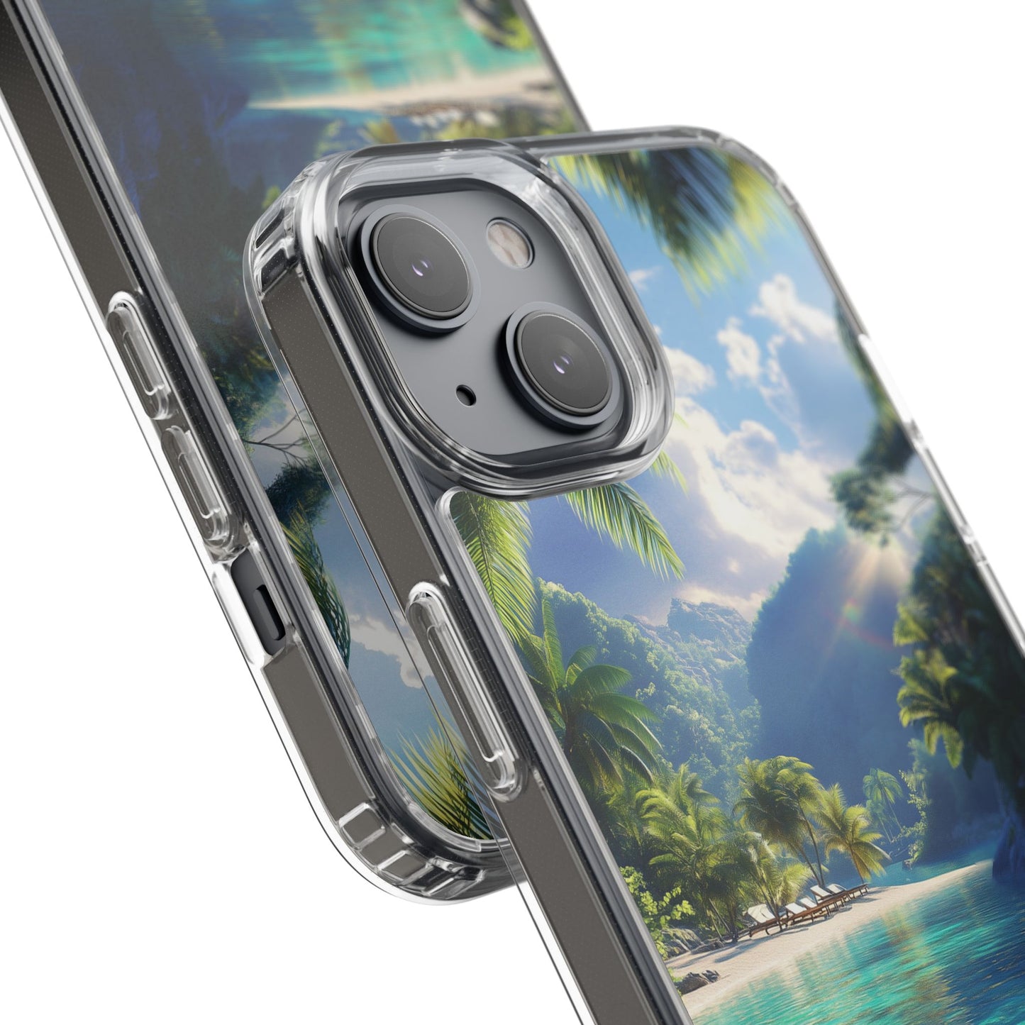 Tropical Paradise Clear iPhone Case – Vibrant Beach Vibes & Sleek Protection