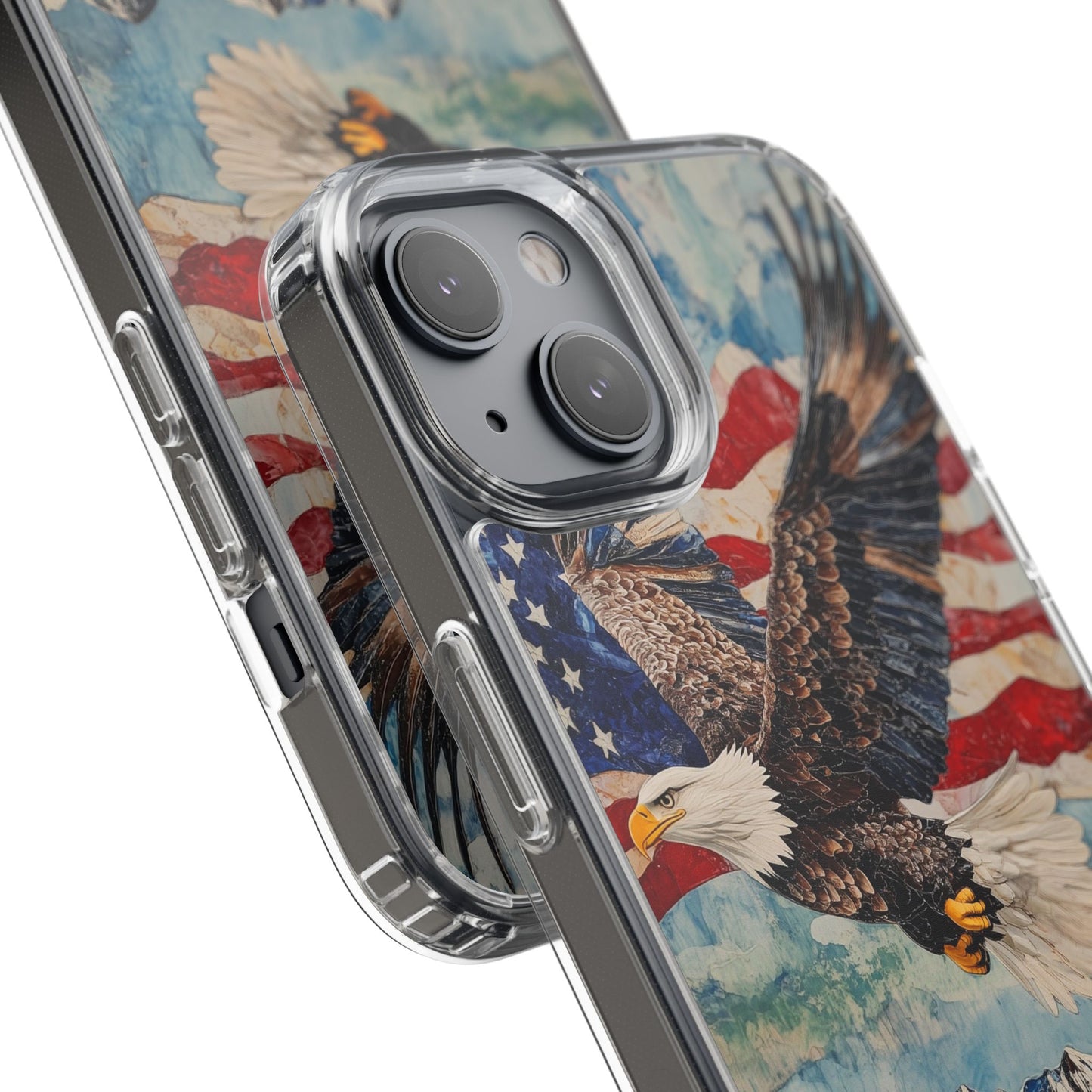 Patriotic Eagle Clear iPhone Case – American Flag Design, Fly High Stay Free for True Patriots