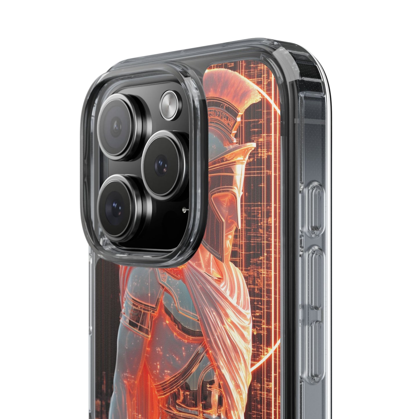 Mythical Ares Neon Warrior - Clear iPhone Case with Glowing Design