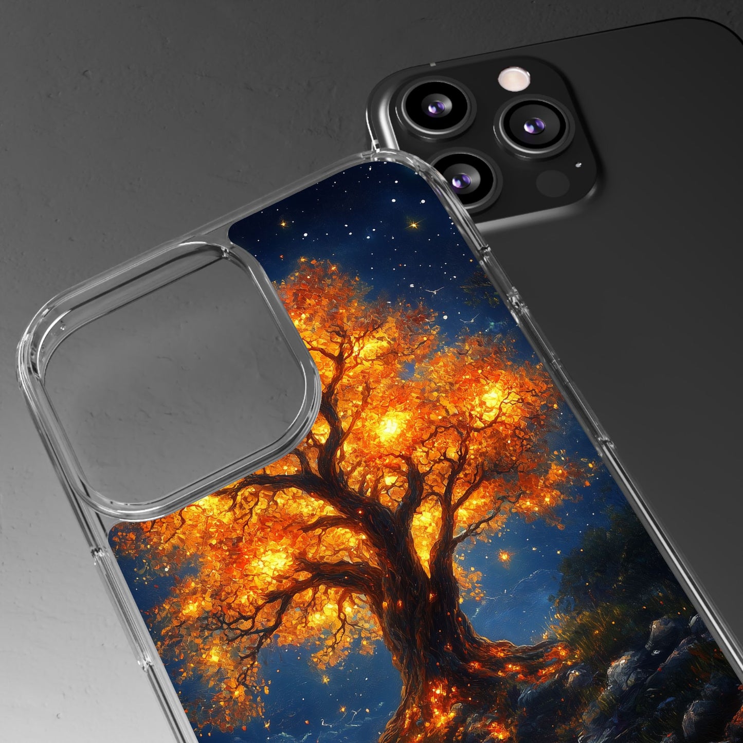 Nocturnal Illumination Tree Phone Case - Clear iPhone Cover with Glowing Autumn Design