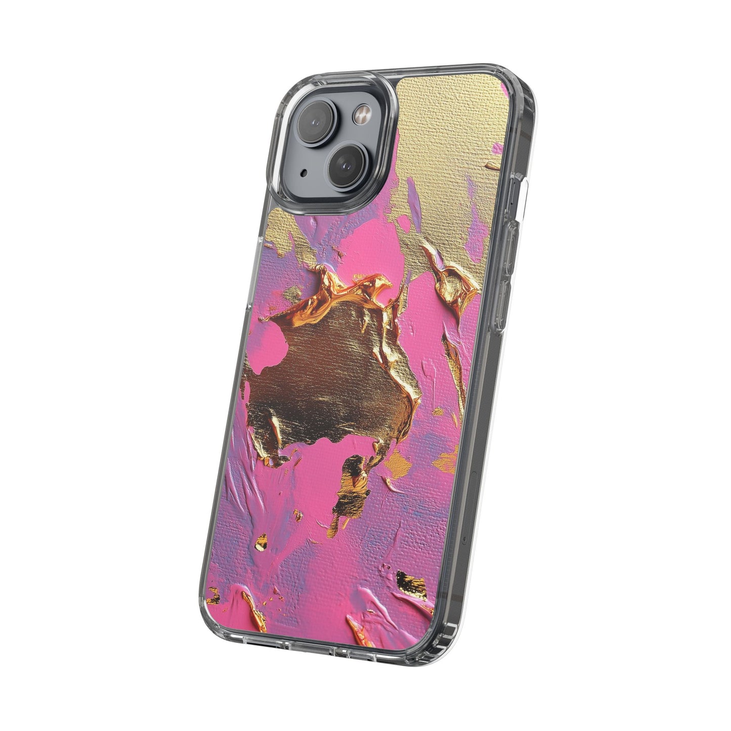 Artistic Clear iPhone Case - Gold and Pink Camo Abstract Design