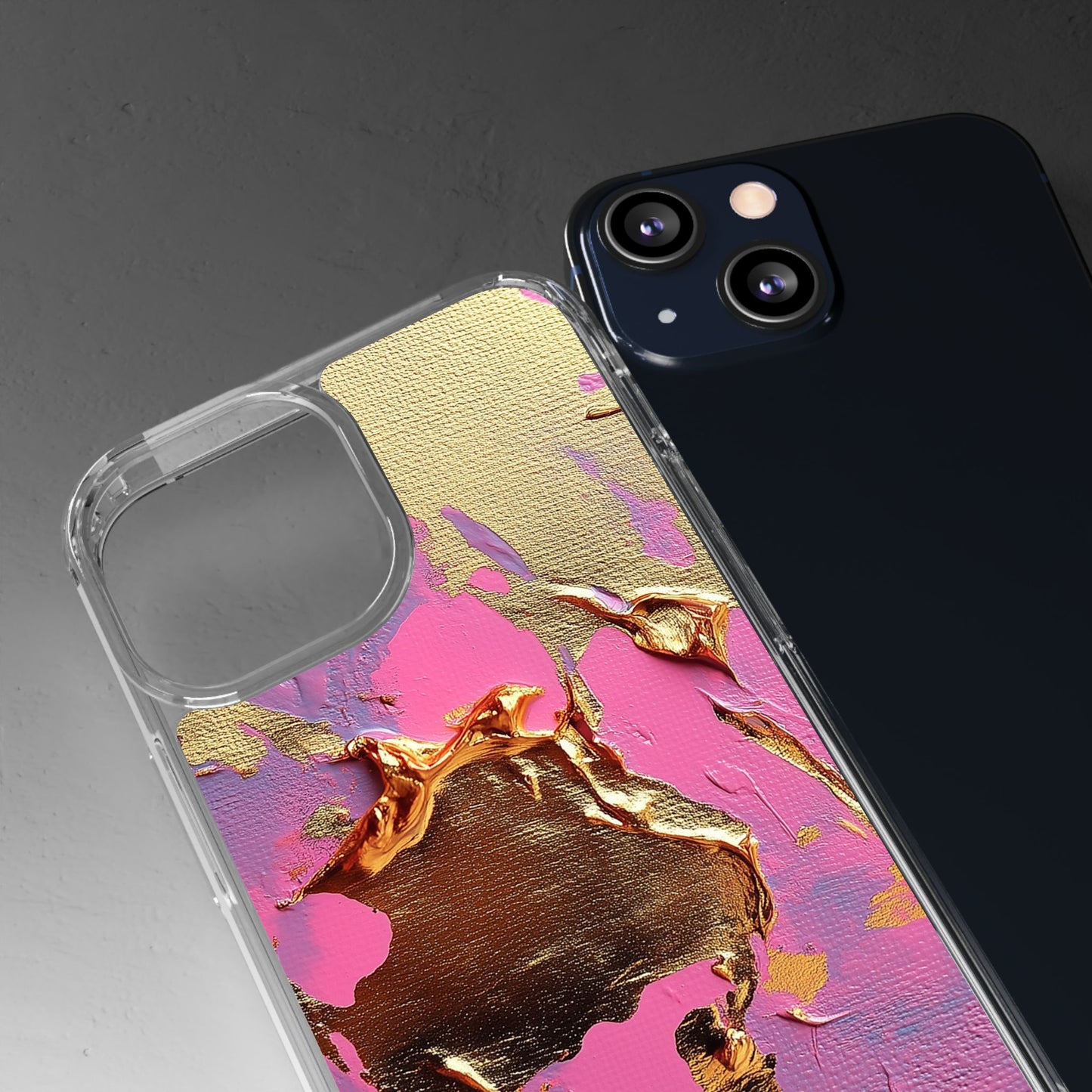 Artistic Clear iPhone Case - Gold and Pink Camo Abstract Design