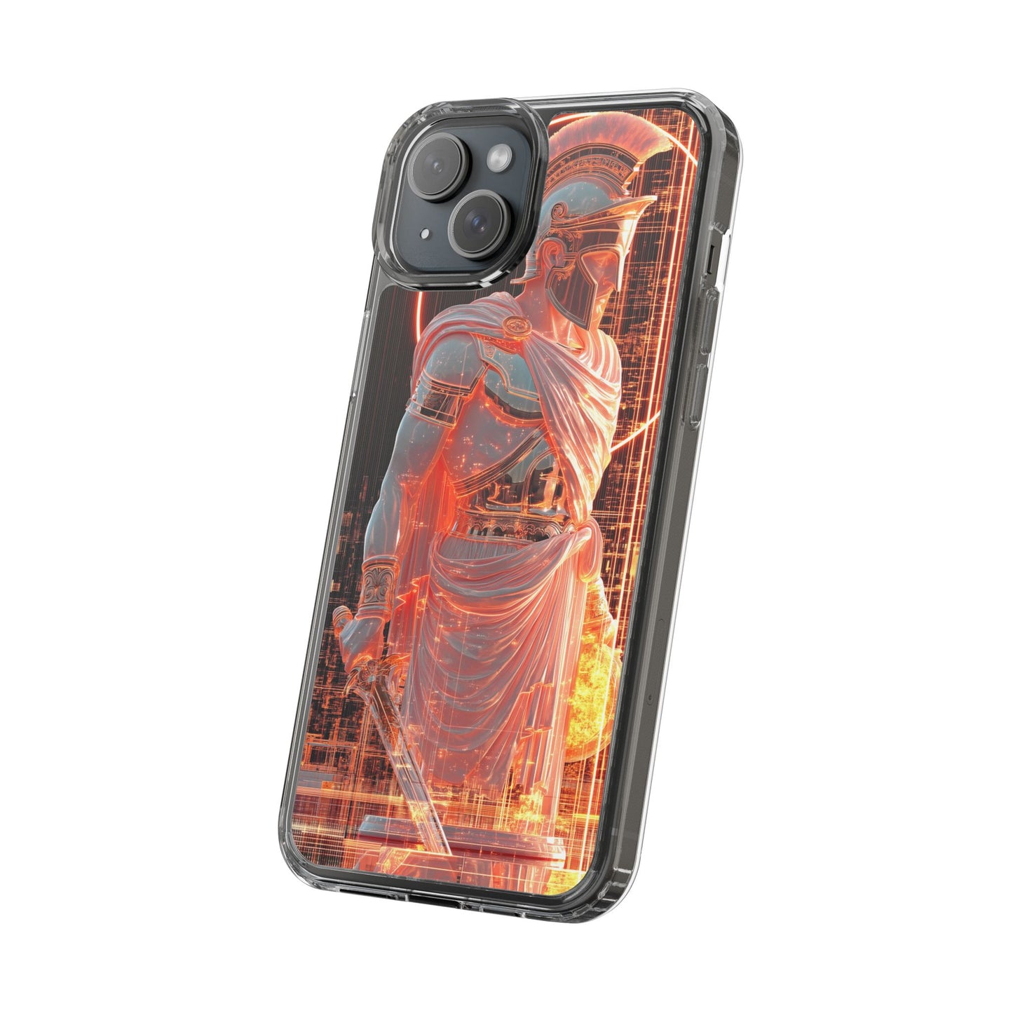 Mythical Ares Neon Warrior - Clear iPhone Case with Glowing Design